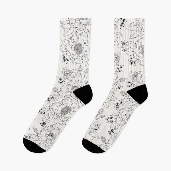 Item preview, Flower Pattern, Line-Art Peonies, modern floral pattern in black and white designed and sold by Sandra Brezina.