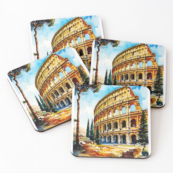 Item preview, Majestic Watercolor: Rome's Colosseum in Golden Light designed and sold by ArteeInnovation.