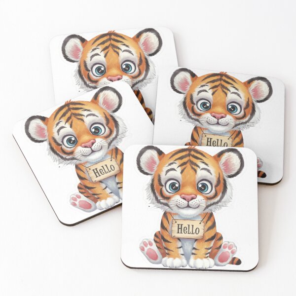 Item preview, Adorable and Playful Cartoon Tiger Sticker with "Hello" Text for Animal Lovers and Whimsical Designs designed and sold by Bohospiritart.