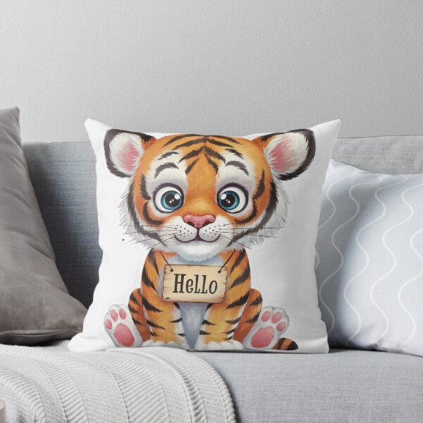 Item preview, Adorable and Playful Cartoon Tiger Sticker with "Hello" Text for Animal Lovers and Whimsical Designs designed and sold by Bohospiritart.