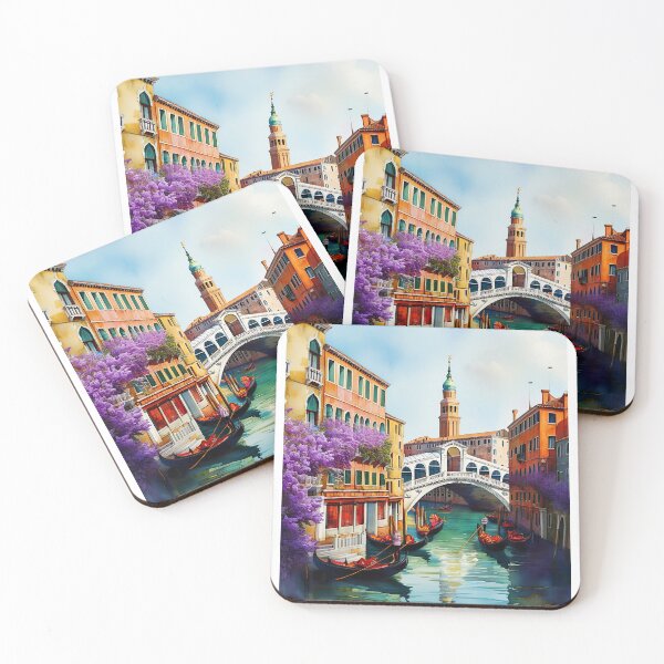 Item preview, Romantic Watercolor: Gondolas and Rialto Bridge in Venice designed and sold by ArteeInnovation.