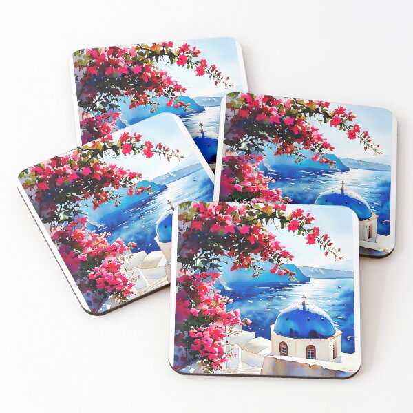 Item preview, Santorini Watercolor Art: White Domes & Aegean Bliss designed and sold by ArteeInnovation.