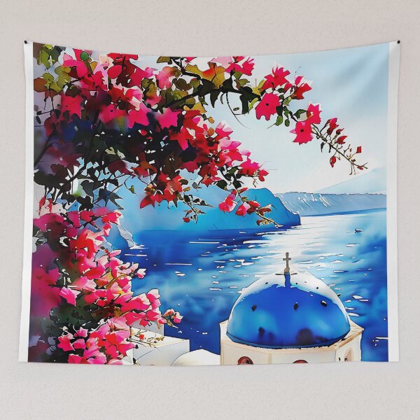 Item preview, Santorini Watercolor Art: White Domes & Aegean Bliss designed and sold by ArteeInnovation.