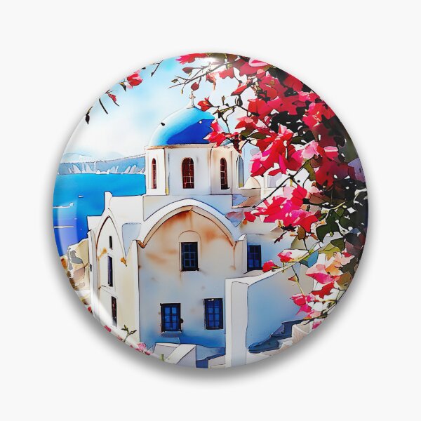 Item preview, Santorini Watercolor Art: White Domes & Aegean Bliss designed and sold by ArteeInnovation.