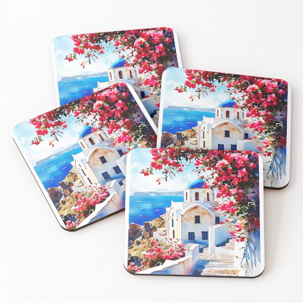 Item preview, Santorini Watercolor Art: White Domes & Aegean Bliss designed and sold by ArteeInnovation.