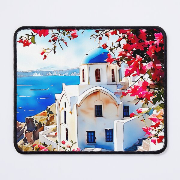 Item preview, Santorini Watercolor Art: White Domes & Aegean Bliss designed and sold by ArteeInnovation.