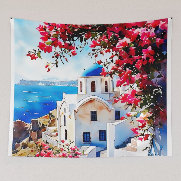 Item preview, Santorini Watercolor Art: White Domes & Aegean Bliss designed and sold by ArteeInnovation.