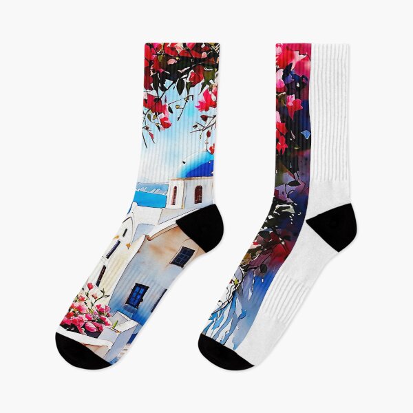 Item preview, Santorini Watercolor Art: White Domes & Aegean Bliss designed and sold by ArteeInnovation.
