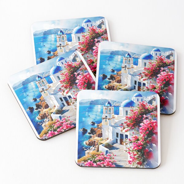 Item preview, Santorini Watercolor Art: White Domes & Aegean Bliss designed and sold by ArteeInnovation.