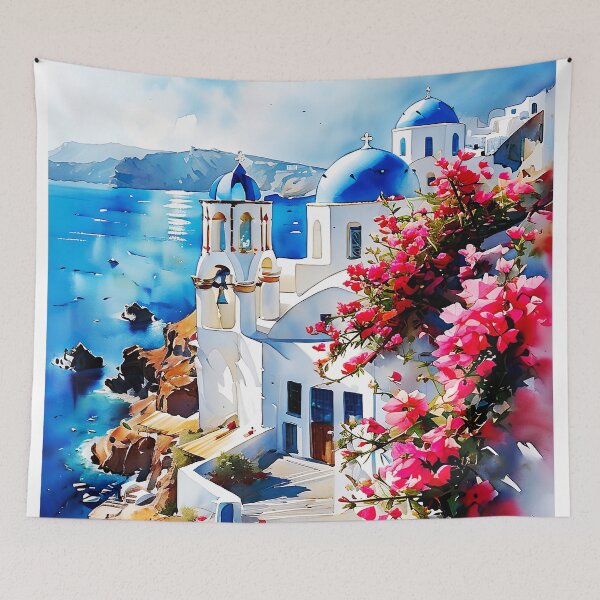 Item preview, Santorini Watercolor Art: White Domes & Aegean Bliss designed and sold by ArteeInnovation.