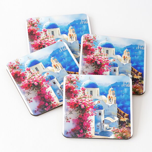 Item preview, Santorini Watercolor Art: White Domes & Aegean Bliss designed and sold by ArteeInnovation.