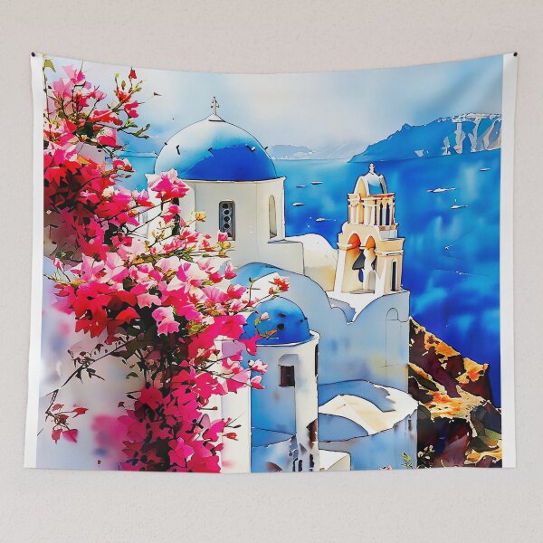 Item preview, Santorini Watercolor Art: White Domes & Aegean Bliss designed and sold by ArteeInnovation.