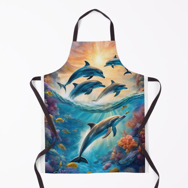Item preview, Happy Dolphins Jumping Through Waves Over Vibrant Coral Reefs in Sunlit Ocean designed and sold by Jasava Shop.