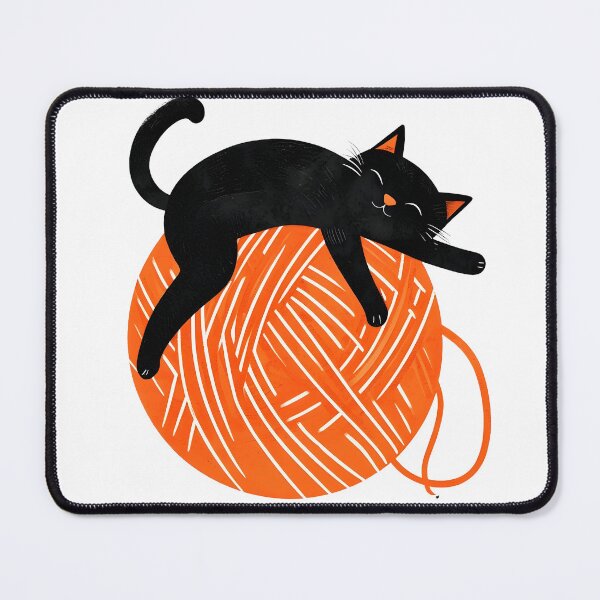 Item preview, cozy cat sleeping on knitting ball designed and sold by Ink & Fabric.