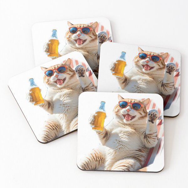Item preview, Cat lying on the beach on a deckchair with a pair of glasses and a bottle in his hand, happy, funny, humor designed and sold by Dan9010.