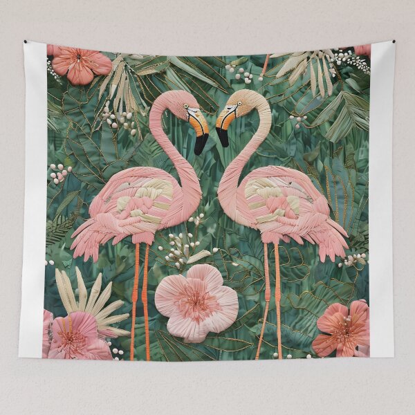 Item preview, WHIMSICAL FLAMINGO SURROUNDED BY TROPICAL PLANTS designed and sold by WendyMaree.