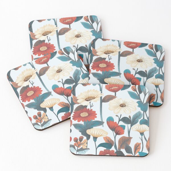 Item preview, Floral, Textured Design in blue green, red and cream. designed and sold by Shoot-The-Moon.
