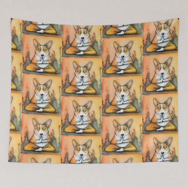 Item preview, Meditative Corgi Zen and mindfulness - Dog Art - yoga - corgi and his yoga designed and sold by Pastel-Pulse.