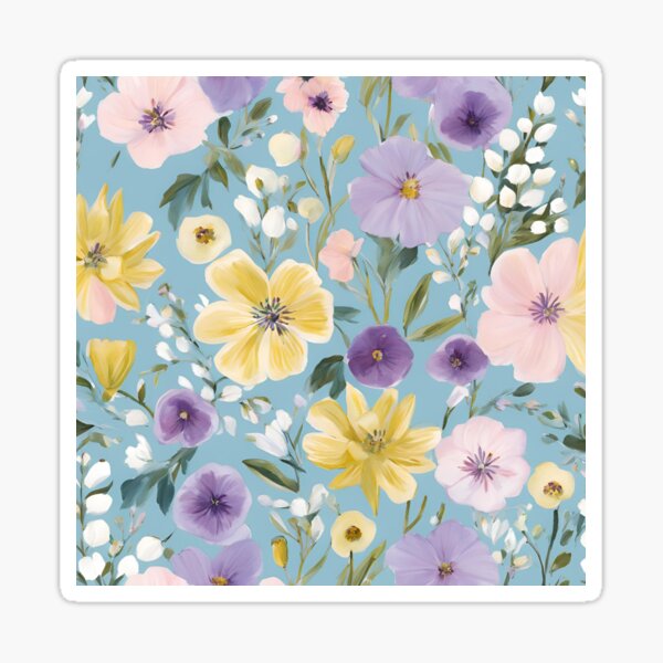 Item preview, Colorful Blue Yellow Flowers Pastel Botanical Floral  designed and sold by SeaStarAlex.