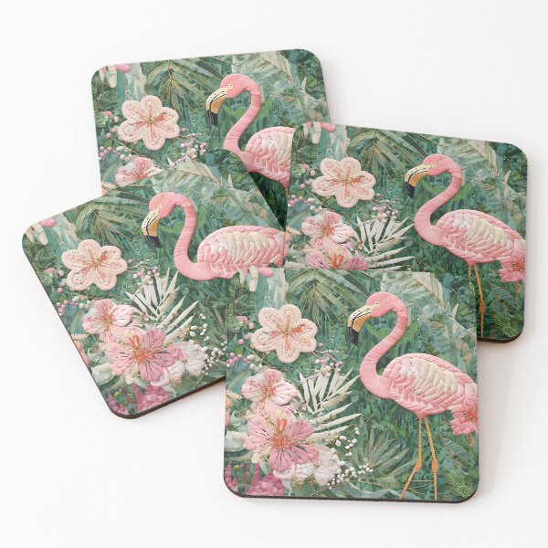 Item preview, WHIMSICAL FLAMINGO SURROUNDED BY TROPICAL PLANTS designed and sold by WendyMaree.