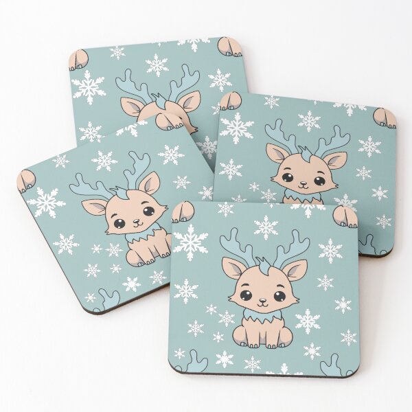 Item preview, Cute Kawaii Snow Reindeer/ deep sky blue, pastel orange designed and sold by My-fake-places.