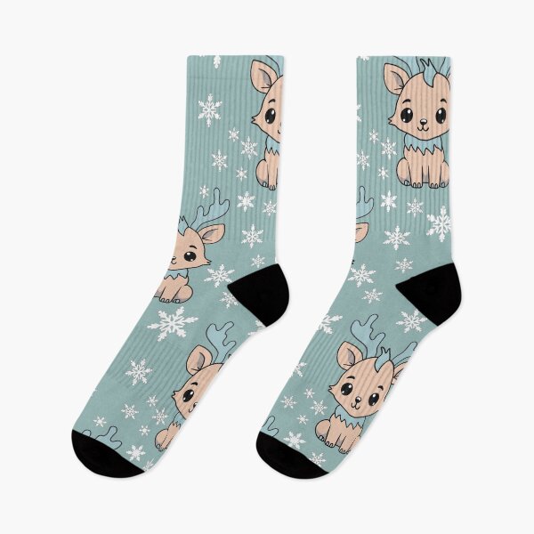 Item preview, Cute Kawaii Snow Reindeer/ deep sky blue, pastel orange designed and sold by My-fake-places.