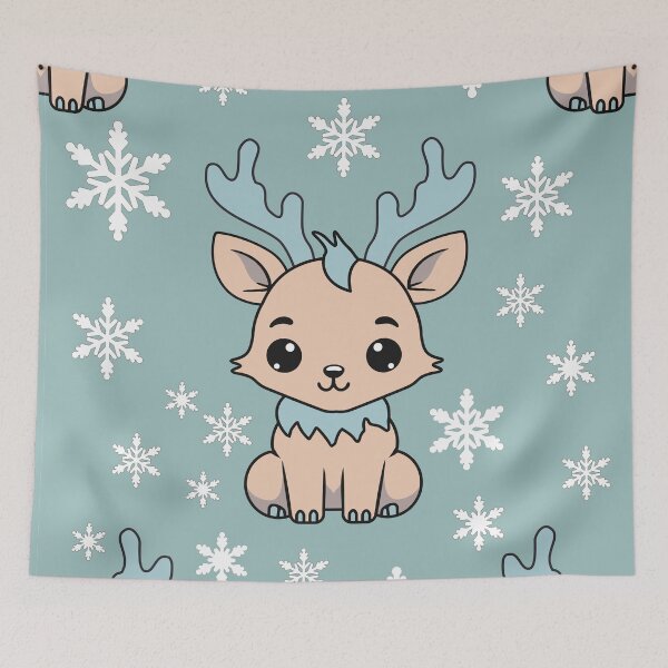 Item preview, Cute Kawaii Snow Reindeer/ deep sky blue, pastel orange designed and sold by My-fake-places.