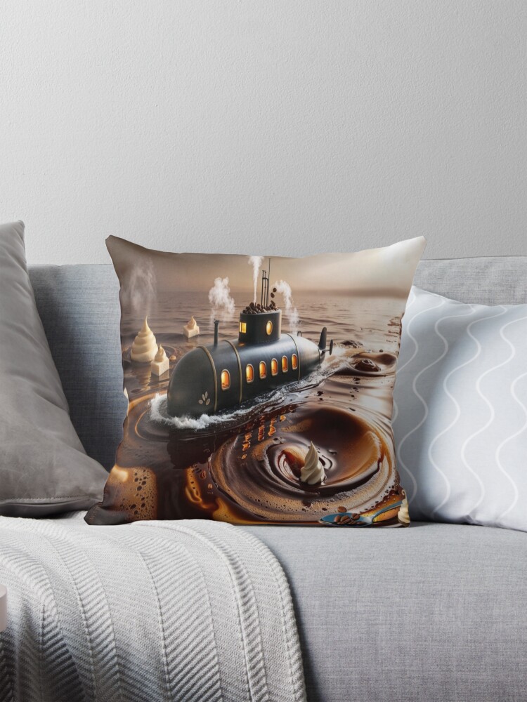 Aperçu 1 sur 4. Coussin avec l'œuvre SOUS-MARIN AU LAIT créée et vendue par Vinidal.