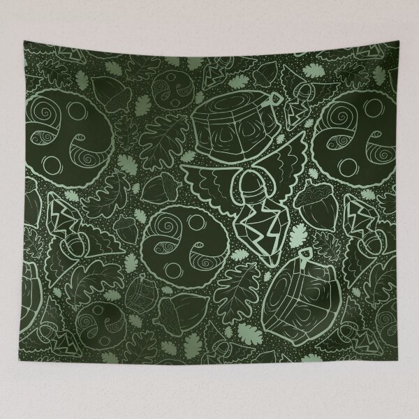 Item preview, Forest Green Ver. Fable Pattern Oakvale Warrior Heroes Guild Seal Demon Door Bowerstone Balverine Fantasy Retro Gaming Gamer Art  designed and sold by SugaredTea.