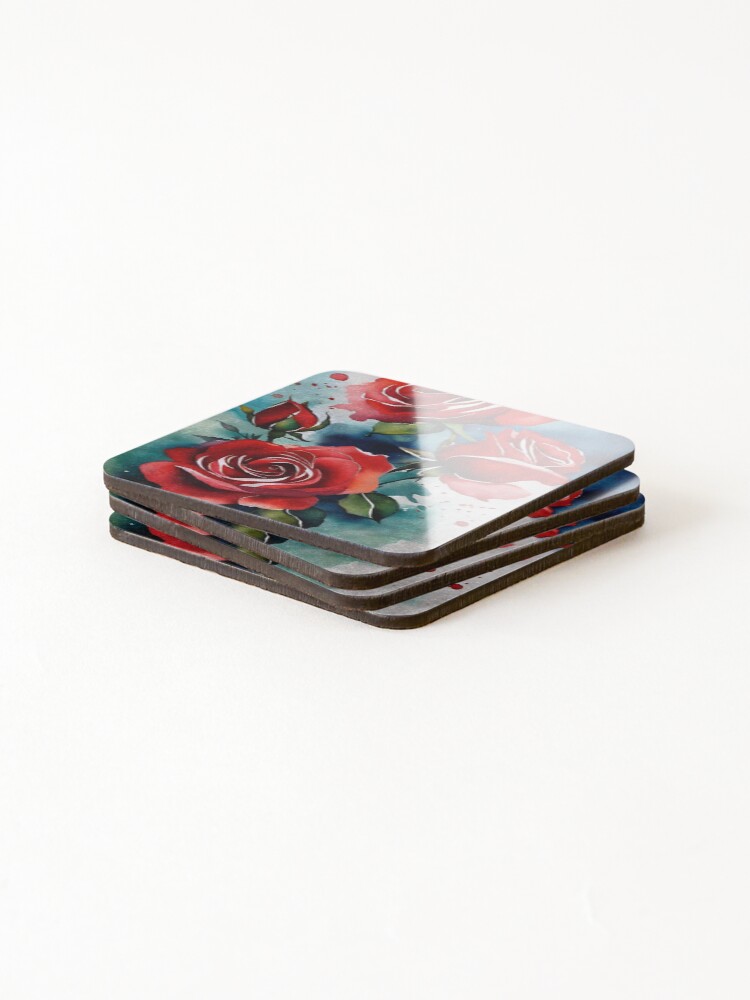 Thumbnail 4 of 5, Coasters (Set of 4), Red Roses designed and sold by JamieHolbrook.