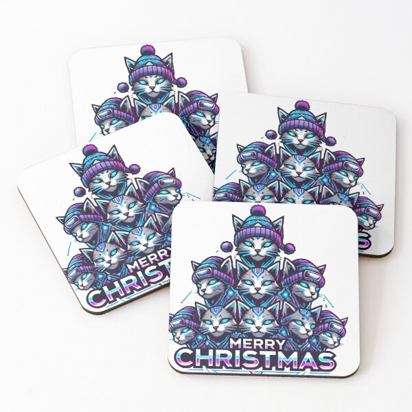 Item preview, Neon Cat Christmas Tree with Merry Christmas Text designed and sold by lubushop1.