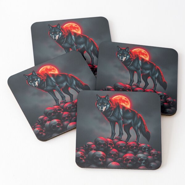 Item preview, Wolf atop skull pile under blood moon night sky designed and sold by RebelPaintBrush.