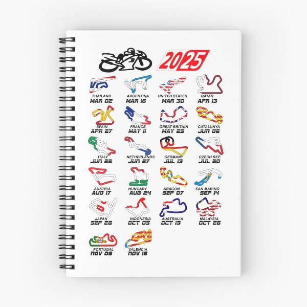 Item preview, Calendar season 2025 MotoGp circuits colors white designed and sold by ideasfinder.