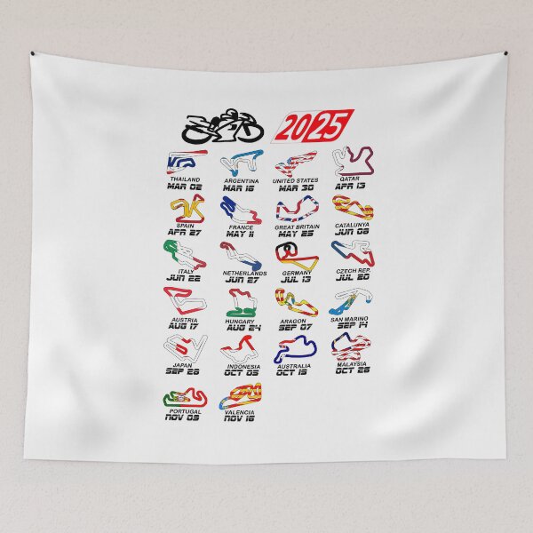 Item preview, Calendar season 2025 MotoGp circuits colors white designed and sold by ideasfinder.