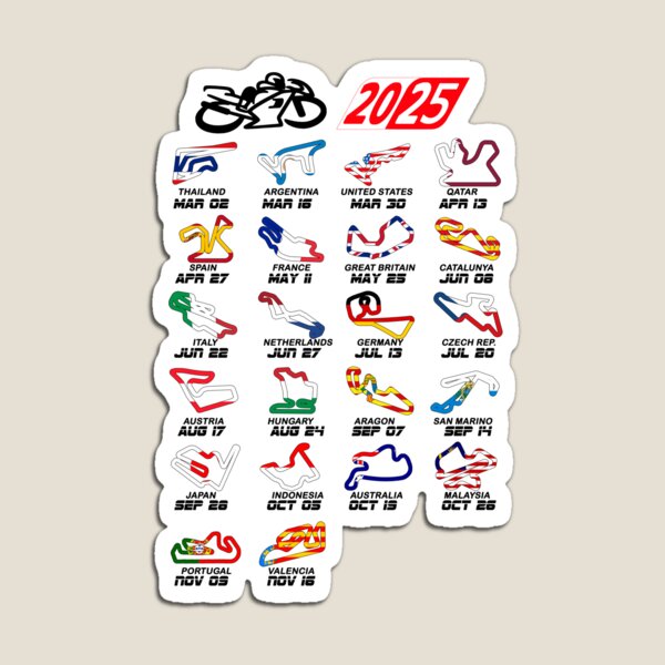 Item preview, Calendar season 2025 MotoGp circuits colors white designed and sold by ideasfinder.