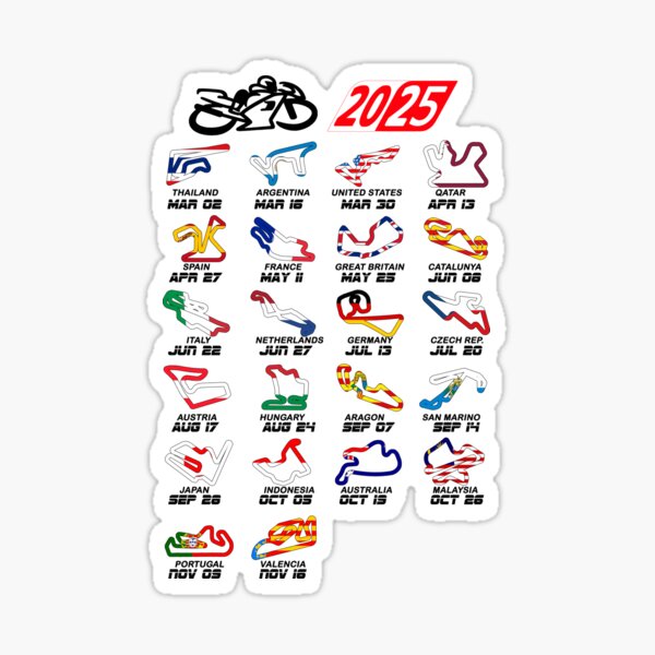 Item preview, Calendar season 2025 MotoGp circuits colors white designed and sold by ideasfinder.