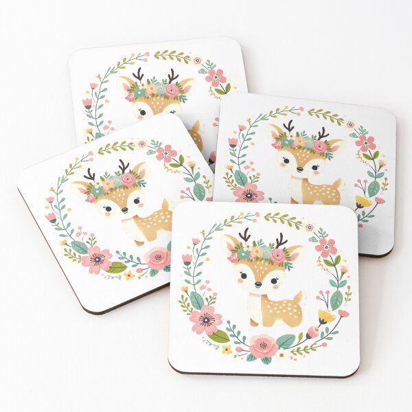 Item preview, Cute Deer with Floral Wreath – Adorable Christmas Art designed and sold by lubushop1.