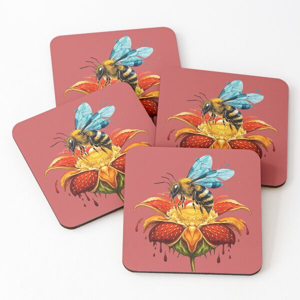 Item preview, Bee on a fantasy strawberry petal flower designed and sold by Ann Miu Deluxe.