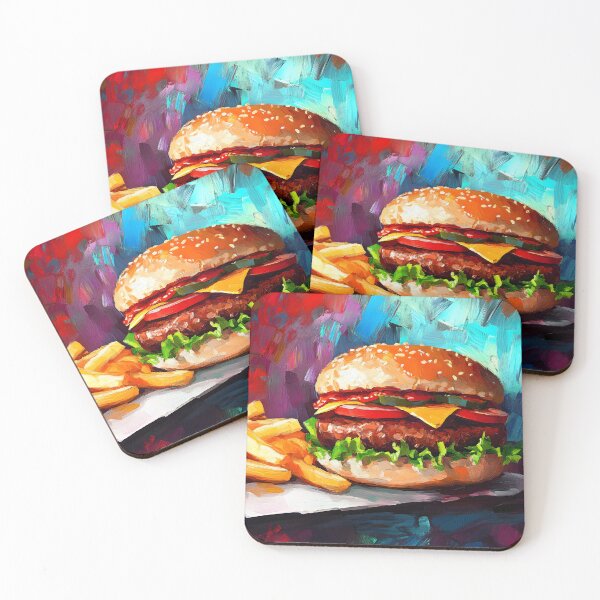 Item preview, Vibrant Burger Bliss - Fresh Layers, Golden Fries, and Dynamic Colors Abstract Digital AI Art designed and sold by OlfactoART Studio.