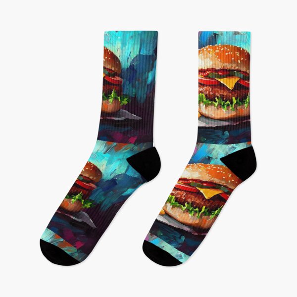 Item preview, Vibrant Burger Bliss - Fresh Layers, Golden Fries, and Dynamic Colors Abstract Digital AI Art designed and sold by OlfactoART Studio.