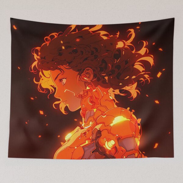 Item preview, Futuristic Fiery Cyborg Anime Girl designed and sold by bubblegoth.