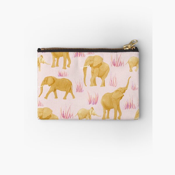 Item preview, Elephant Safari African Animal Pattern Golden Yellow On Light Pink designed and sold by AycaAtalay.