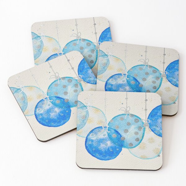 Item preview, Blue and Silver Christmas Tree Baubles Watercolor  designed and sold by LakeArtWorks.