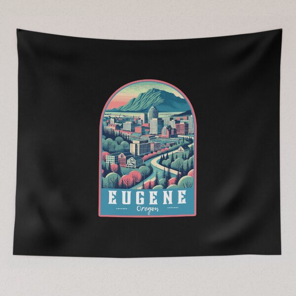 Item preview, Retro Eugene City Oregon Art Travel Skyline designed and sold by MaateoDesign.