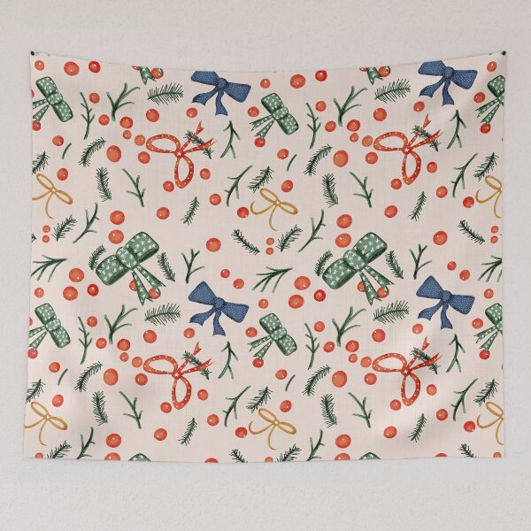 Item preview, Yuletide Holiday Bows and Berries Beige designed and sold by susycosta.