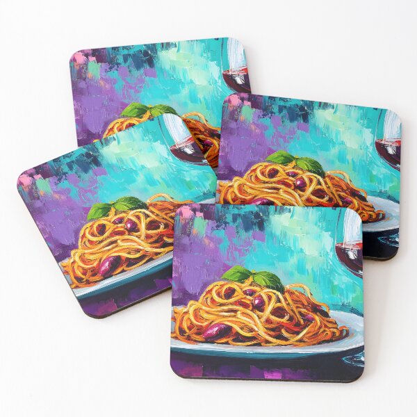 Item preview, Spaghetti Symphony - Basil Garnish and Red Wine in a Bold Colorful Scene designed and sold by OlfactoART Studio.