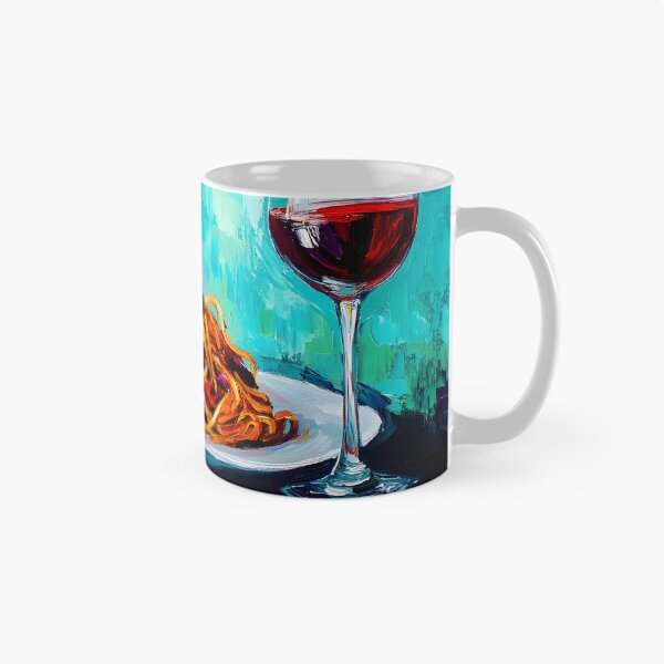 Item preview, Spaghetti Symphony - Basil Garnish and Red Wine in a Bold Colorful Scene designed and sold by OlfactoART Studio.