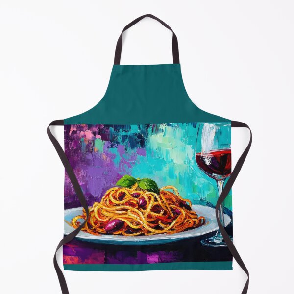 Item preview, Spaghetti Symphony - Basil Garnish and Red Wine in a Bold Colorful Scene designed and sold by OlfactoART Studio.