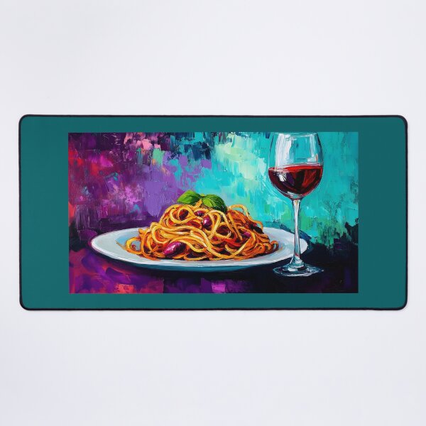 Item preview, Spaghetti Symphony - Basil Garnish and Red Wine in a Bold Colorful Scene designed and sold by OlfactoART Studio.