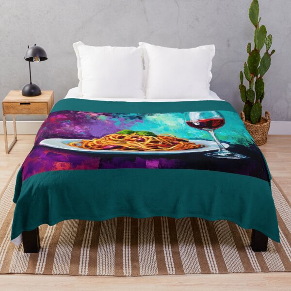 Item preview, Spaghetti Symphony - Basil Garnish and Red Wine in a Bold Colorful Scene designed and sold by OlfactoART Studio.